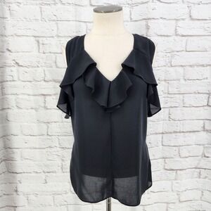 Express Sheer Indie Sleaze Top Black Ruffle Dark Fairy Office Vixen Glam Medium